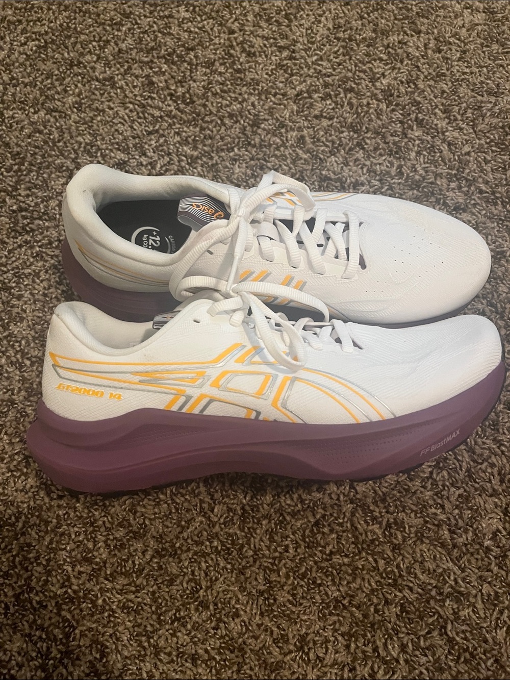 ASICS Women's GT2000 14 Tr White & Purple Running Shoes with Yellow Accents